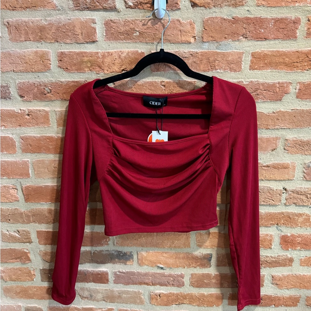 Cider square neck ruched long sleeve top